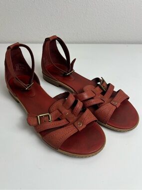 Timberland Earthkeepers Leather Gladiator Sandals Red Orange Ankle‎ Strap 7.5